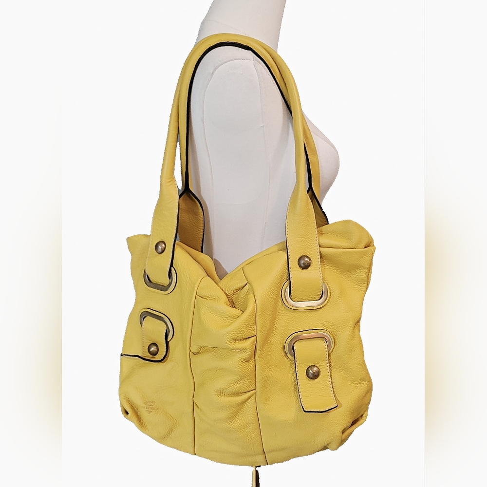 Ted Benson Italy Pebbled Leather Large Tote YELLOW  Bag‎ Shopper Handbag